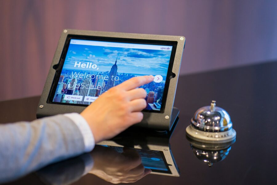 show visitor management with touchscreen interface