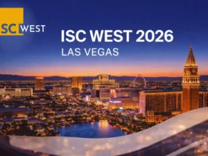 ISC West 2026 Las Vegas skyline banner with city lights and event title