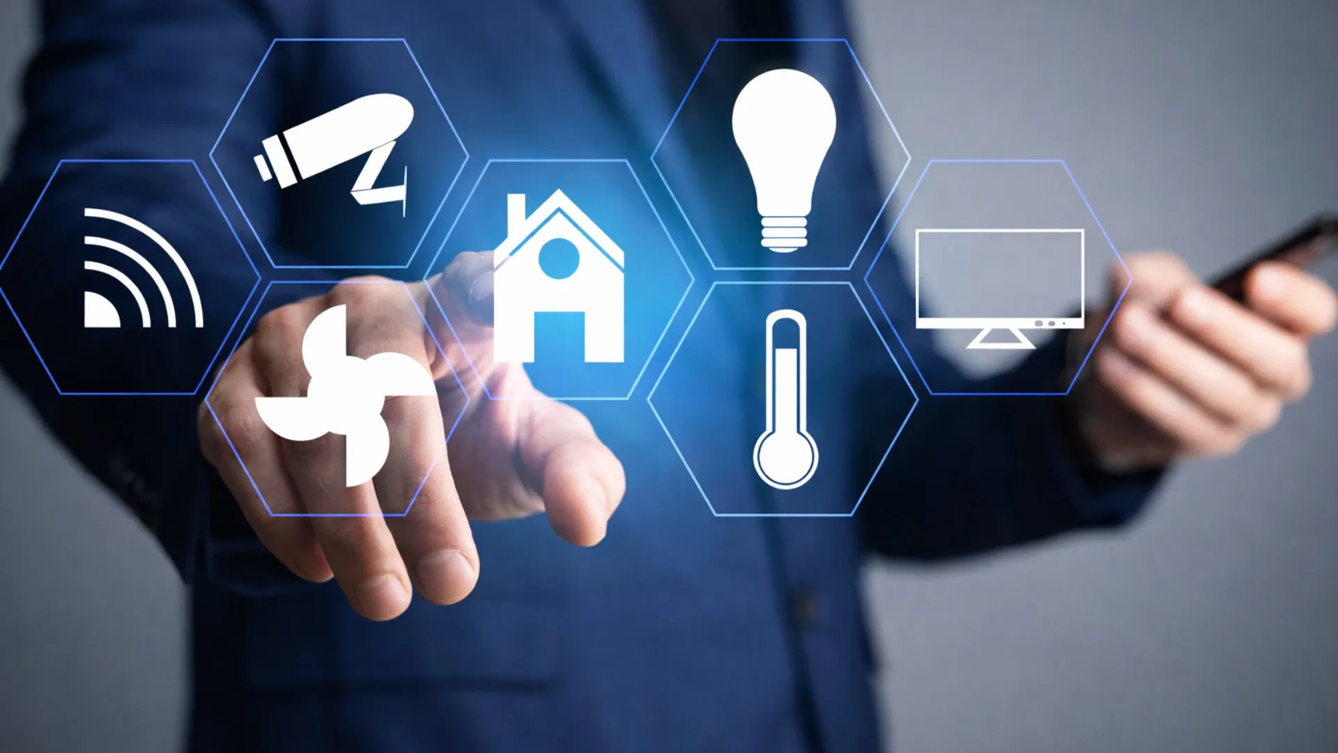 Smart home interaction with technology icons