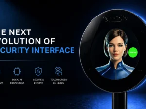 8D AI Codepad security interface with AI avatar, voice interaction, and touchscreen fallback