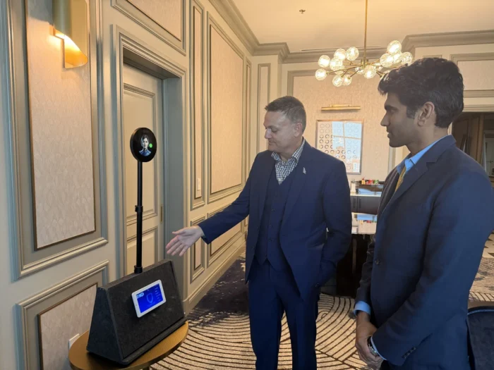 Jason Mackie demonstrating the new AI Codepad during private meetings at ISC West 2026.